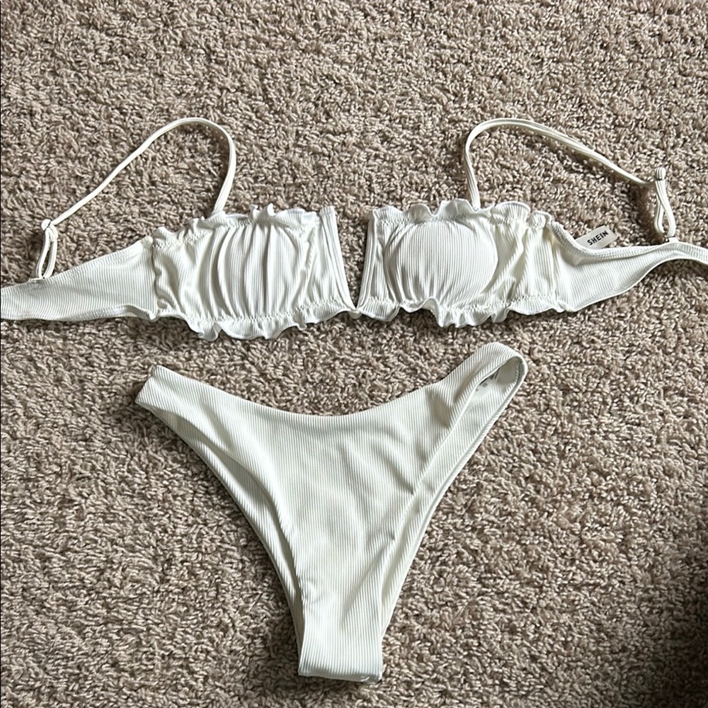 SHEIN White Ruched Bikini Set